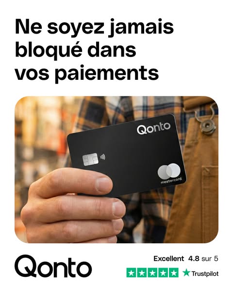 This ad uses the problem/solution format to introduce Qonto as a solution to payment issues. It highlights the ease and 