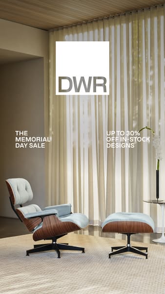 An image ad for Design Within Reach’s Memorial Day sale featuring the Eames lounge chair and ottoman.
