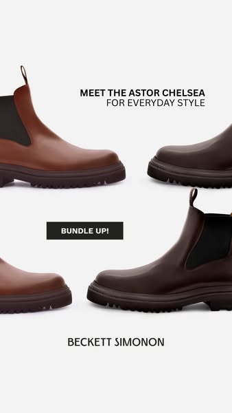 This ad showcases the Astor Chelsea boot from Beckett Simonon, highlighting its everyday style and promoting a bundle of