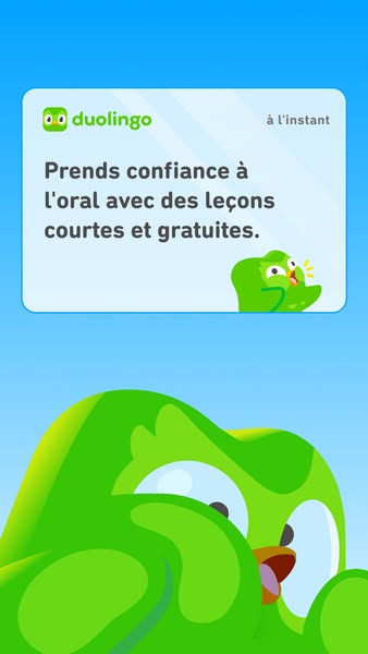 This ad for Duolingo promotes confidence in speaking with short and free lessons.