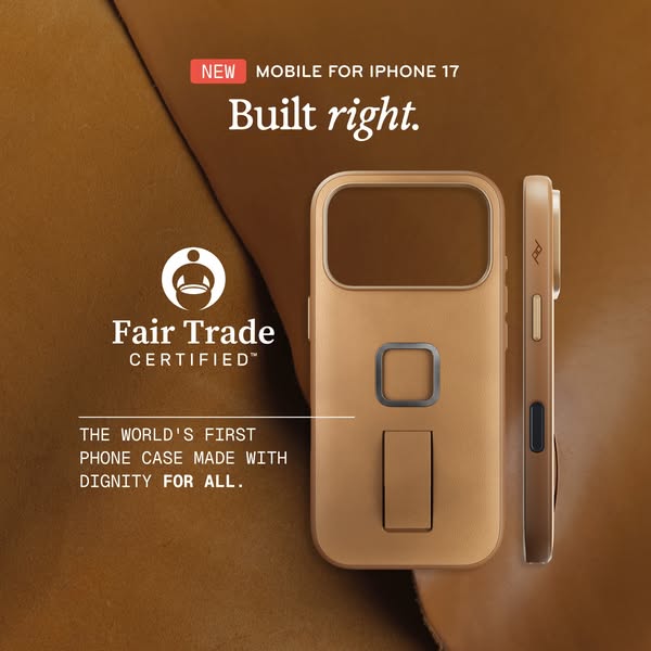 This ad showcases a new mobile phone case for the iPhone 17, emphasizing its ethical production and quality construction