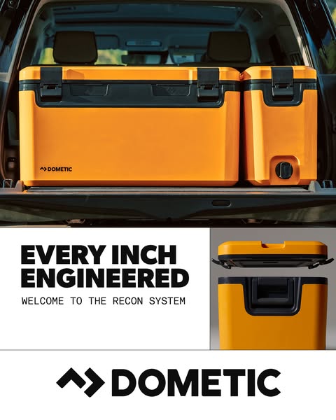 This ad showcases the Dometic Recon System, emphasizing its engineered design and suitability for outdoor adventures. Th