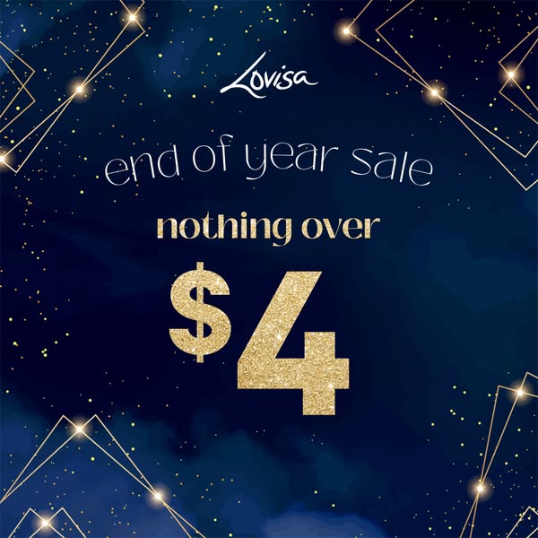 This image ad for Lovisa promotes an end-of-year sale with all items priced at $4 or less. The ad uses a dark blue backg