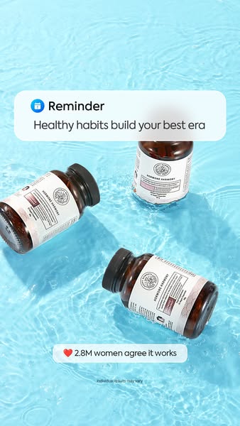 An image ad for a product called Hormone Harmony shows three bottles of the product sitting in water. The ad copy is int