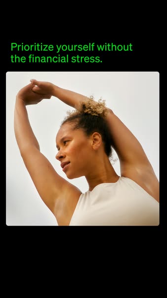 This ad promotes a service that allows users to prioritize themselves without financial stress. The ad features a woman 