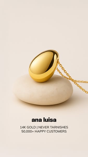 This image ad showcases a gold necklace from Ana Luisa, emphasizing the brand's commitment to quality and customer s