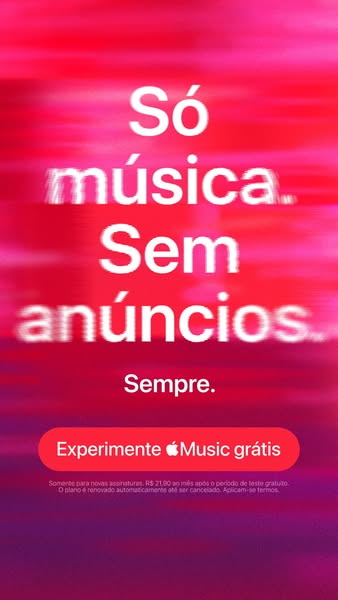 This ad for Apple Music promotes ad-free listening. It features a blurred background with text overlay and a call to act