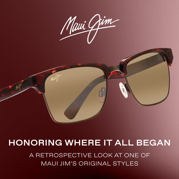 This ad for Maui Jim sunglasses showcases a pair of sunglasses and highlights the brand's history and original style