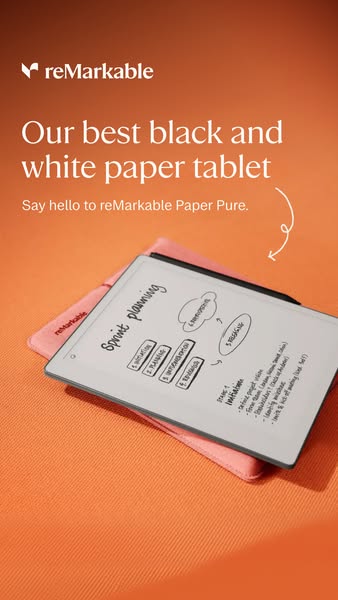 This image ad for reMarkable highlights the brand's paper tablet, calling it 'our best black and white paper tab