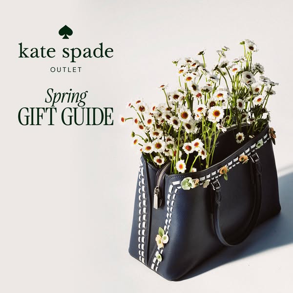 This Kate Spade ad showcases a satchel handbag from their outlet store. The focus is on the 'Spring Gift Guide,'