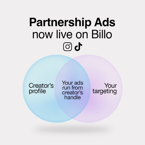 This ad promotes Partnership Ads on Billo, highlighting the combination of creator profiles and targeted advertising.