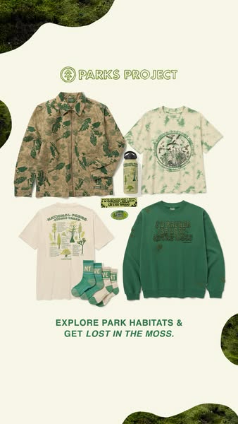 This image ad for Parks Project showcases multiple products with the theme of exploring park habitats. The ad uses a fla