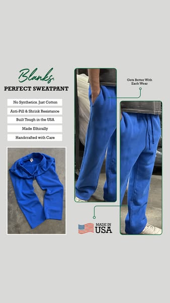 This ad shows sweatpants being advertised. The ad focuses on the quality of the material and how the pants get better wi
