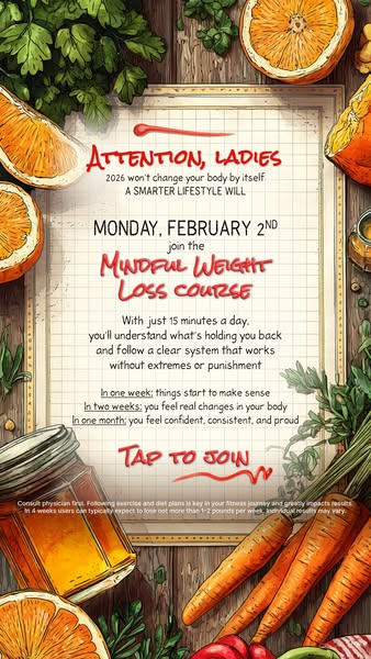 This ad promotes a mindful weight loss course for women starting Monday, February 2nd. The ad is designed like a page of