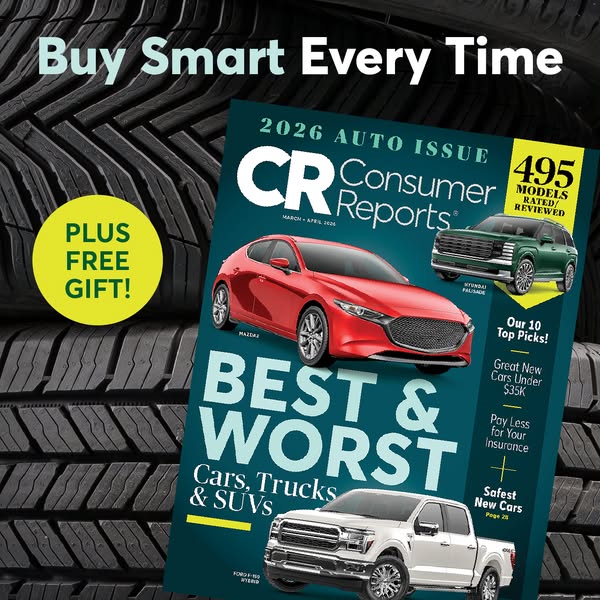 This ad is promoting Consumer Reports magazine and their auto reviews. It uses a magazine cover featuring new cars for 2