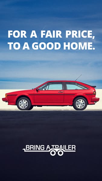 This image ad for Bring a Trailer features a red car against a blue sky with the headline "FOR A FAIR PRICE, TO A G