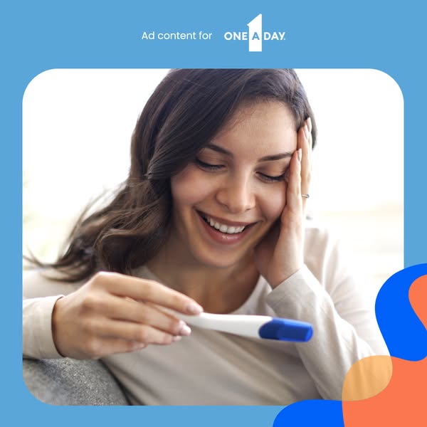 This ad features a pregnant woman holding a positive pregnancy test, suggesting the need for prenatal vitamins to suppor