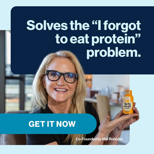 This image ad features a woman presenting a Pure Genius protein shake. The ad highlights the benefit of Pure Genius as a