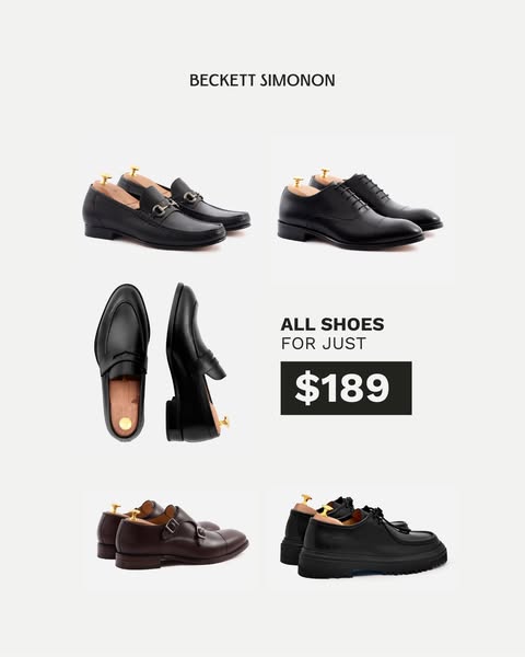 This ad showcases a variety of Beckett Simonon shoes, highlighting their availability for a limited time at a special pr