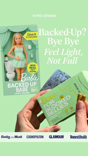 This ad for Wild Dose features a Barbie doll with a pregnant belly in a box that says "Backed Up Babe" and &qu