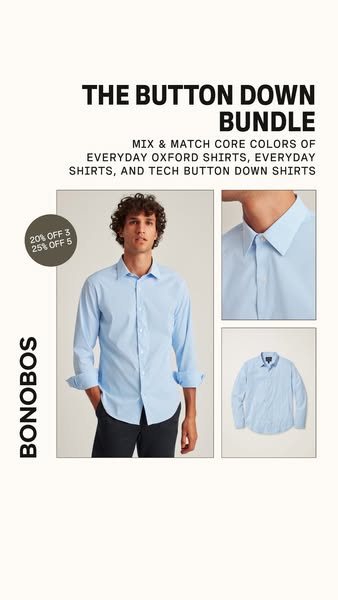 This ad showcases Bonobos button down shirts and promotes a bundle deal.