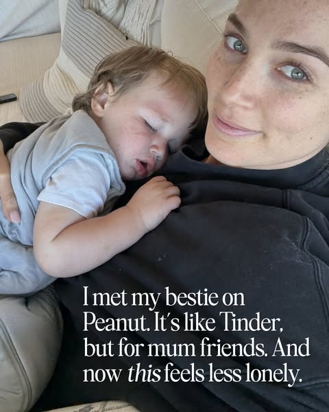 This ad features a woman holding her sleeping child, promoting Peanut as a way for mothers to find friends and combat lo