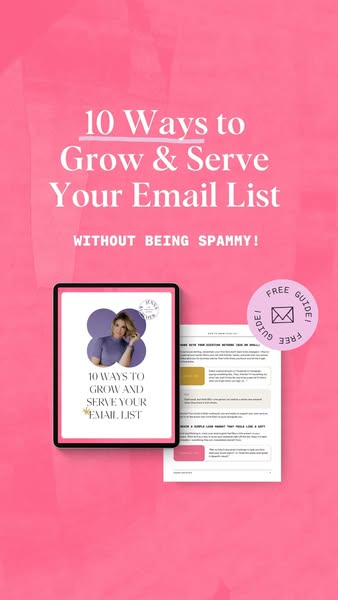 This ad promotes a free guide on how to grow and serve your email list without being spammy. The ad features a tablet di