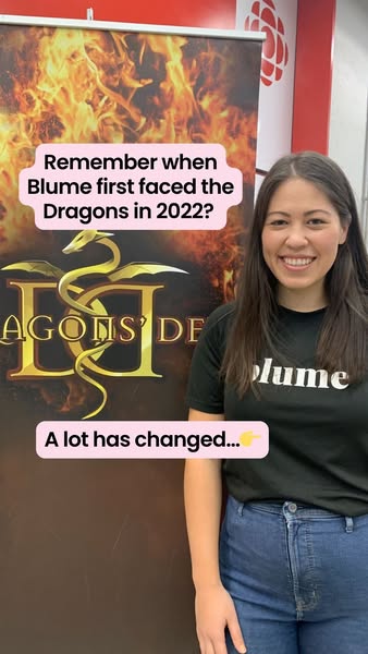 This ad is for Blume, and it features the founder standing in front of a Dragons' Den backdrop. The ad references th