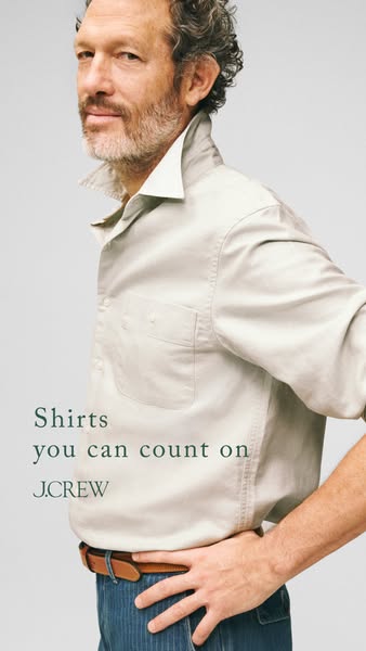This ad for J.Crew showcases a man wearing a collared shirt. The ad emphasizes the shirt's reliability and quality w