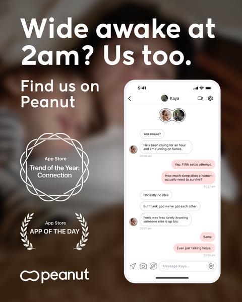 This ad for Peanut uses a screenshot of a text message conversation to highlight the app's ability to connect mother