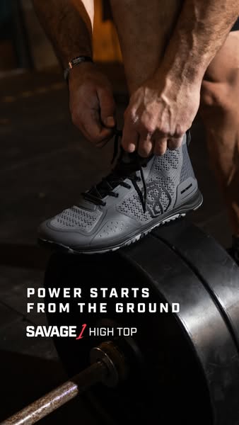 This image ad highlights the Savage 1 High Top athletic shoe, emphasizing the product's importance in providing powe
