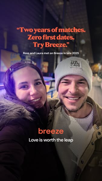 This image ad for Breeze uses a customer quote to introduce the app as a solution for people who are tired of matching w