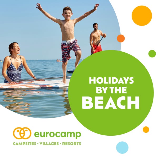 This image ad for Eurocamp features a family enjoying a holiday by the beach. The ad aims to capture the joy and excitem