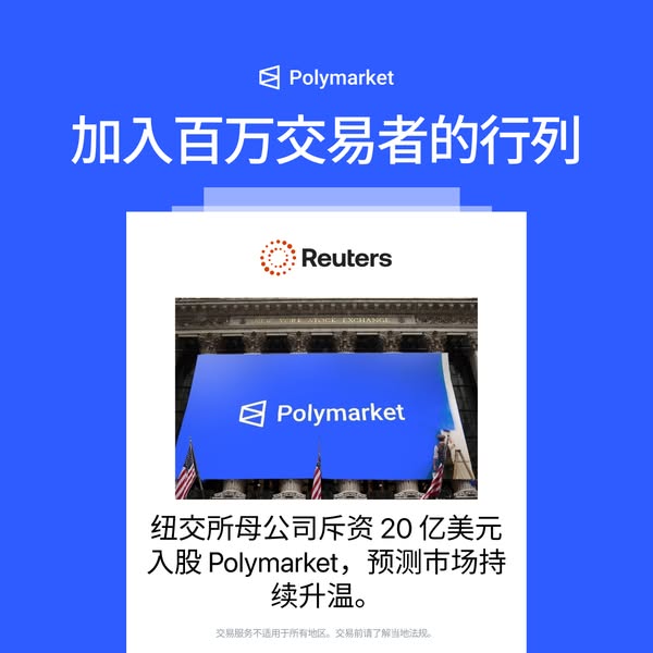 This ad for Polymarket features a news story from Reuters about the company and invites viewers to join the millions of 