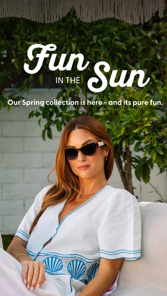 An image ad showcases a woman wearing sunglasses from the Spring collection, emphasizing the fun and fashionable aspect 