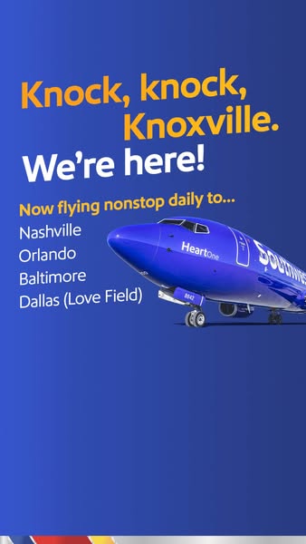 This image ad for Southwest Airlines uses a play on the familiar knock-knock joke format to announce new nonstop flights