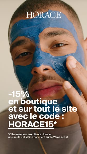 This ad shows a man applying a Horace face mask and promoting a limited-time discount offer.