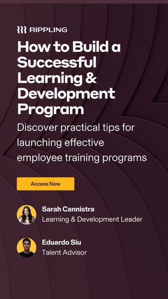 This ad promotes Rippling's resources for building a successful learning and development program. It features a webi