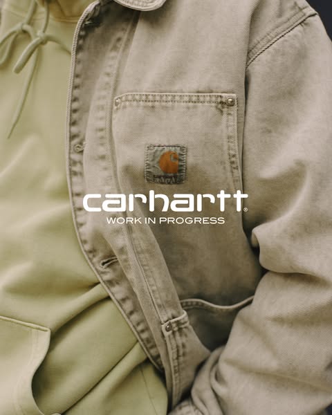 This ad features Carhartt clothing. The Carhartt Work In Progress brand is prominently displayed with a focus on their c