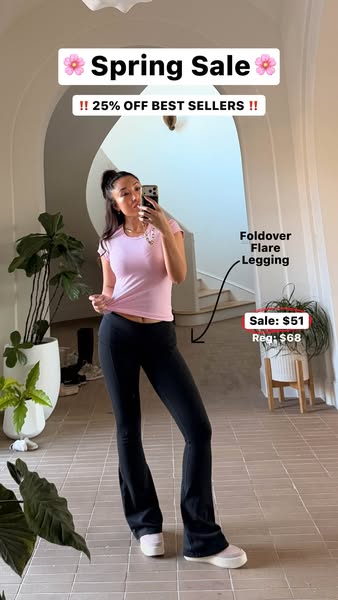 This ad features a woman posing in front of a mirror wearing flare leggings. The ad shares that these leggings are part 