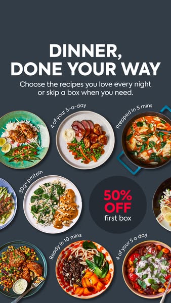 This ad is for a meal kit subscription service that allows you to customize your meals with fresh ingredients. It is mea