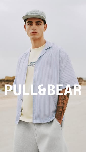 This ad features a man wearing various clothing items from Pull&Bear's new collection. The image is a simple pro