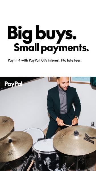 This ad for PayPal promotes the service's 'Pay in 4' option. The ad shows a man playing the drums, which are