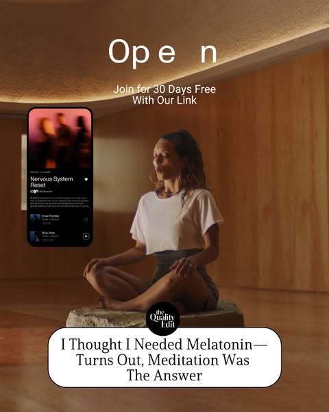 This ad promotes meditation as an alternative to melatonin for nervous system reset. It offers a 30-day free trial and f