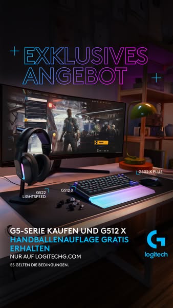 This ad for Logitech features its G5 series of gaming accessories, highlighting a special offer. When purchasing from th