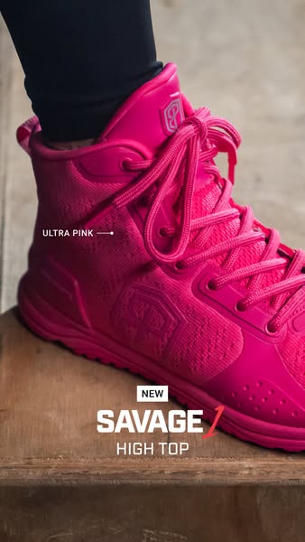 This ad showcases the new Savage 1 high top shoe in ultra pink. The ad focuses on the shoe's design and color.