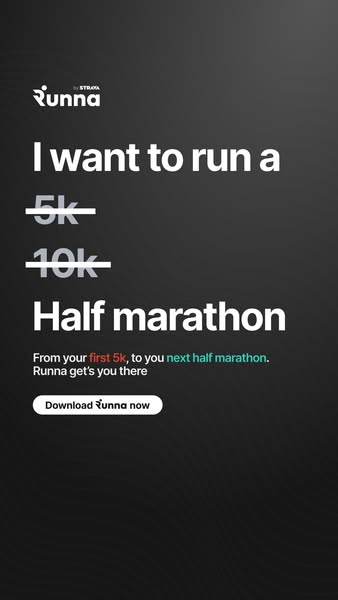 This ad for Runna, a running app by Strava, uses a simple, text-based design to appeal to runners of all levels, from th