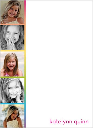 This ad features a collage of photos of a young girl, likely for personalized stationery from Katelynn Quinn.