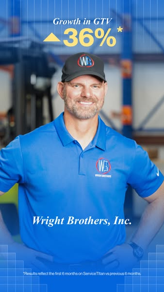 This ad features a man wearing a Wright Brothers, Inc. hat and shirt. The ad highlights the company's growth in GTV 
