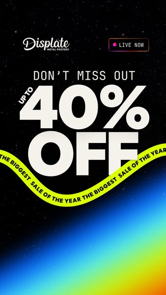 This ad promotes Displate metal posters, advertising a sale of up to 40% off. The ad features a visually striking design
